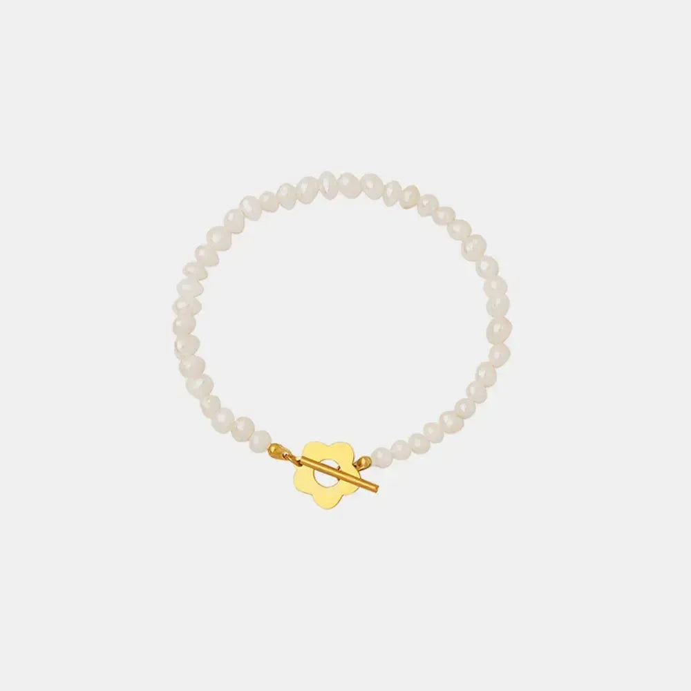 Gold-Plated Pearl Flower Bracelet
