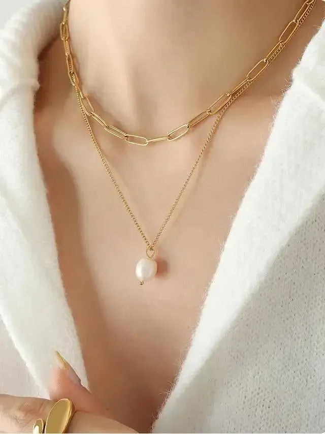 Freshwater Pearl Layered Chain Necklace