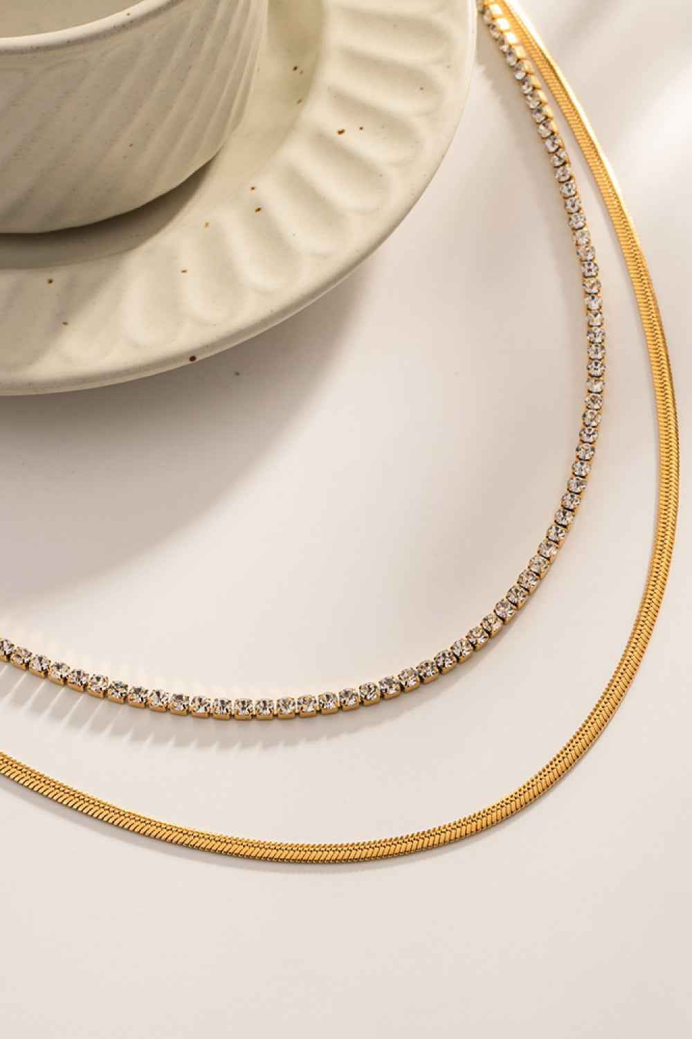 Double‑Layered Zircon Stainless Steel Necklace