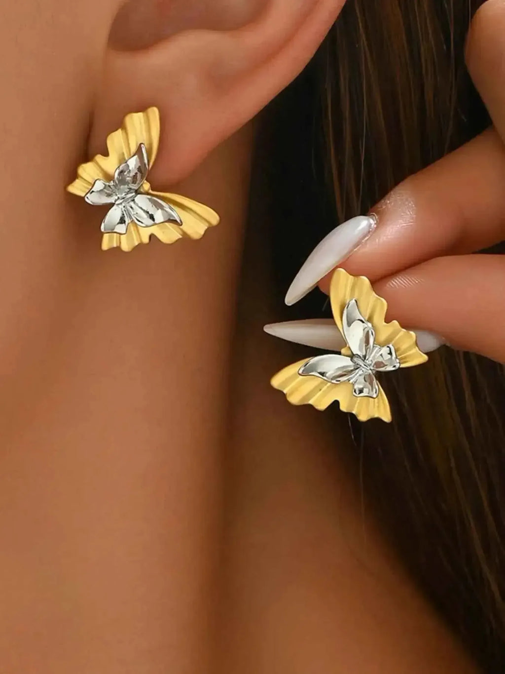Two‑Tone Butterfly Stainless Earrings