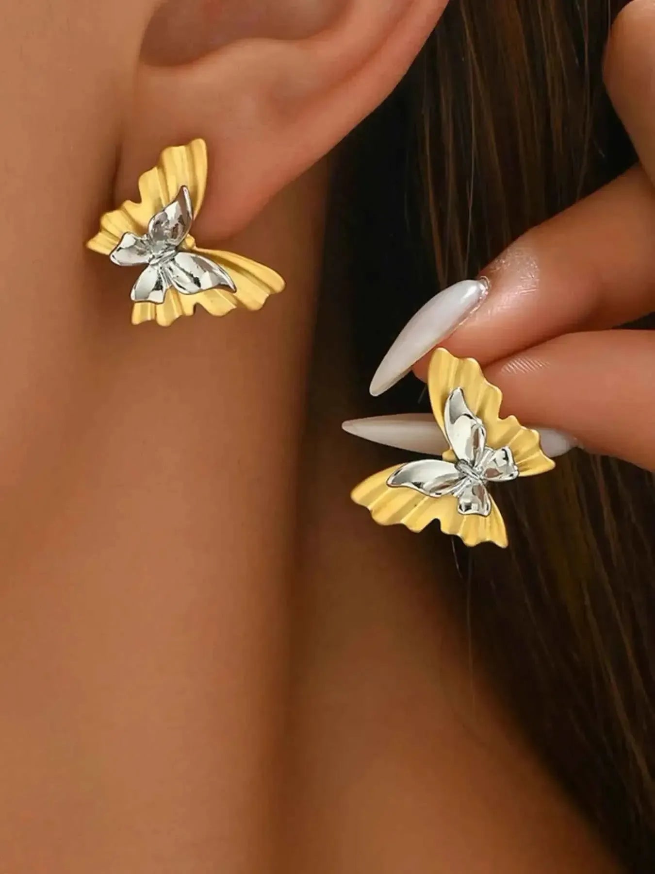 Two‑Tone Butterfly Stainless Earrings