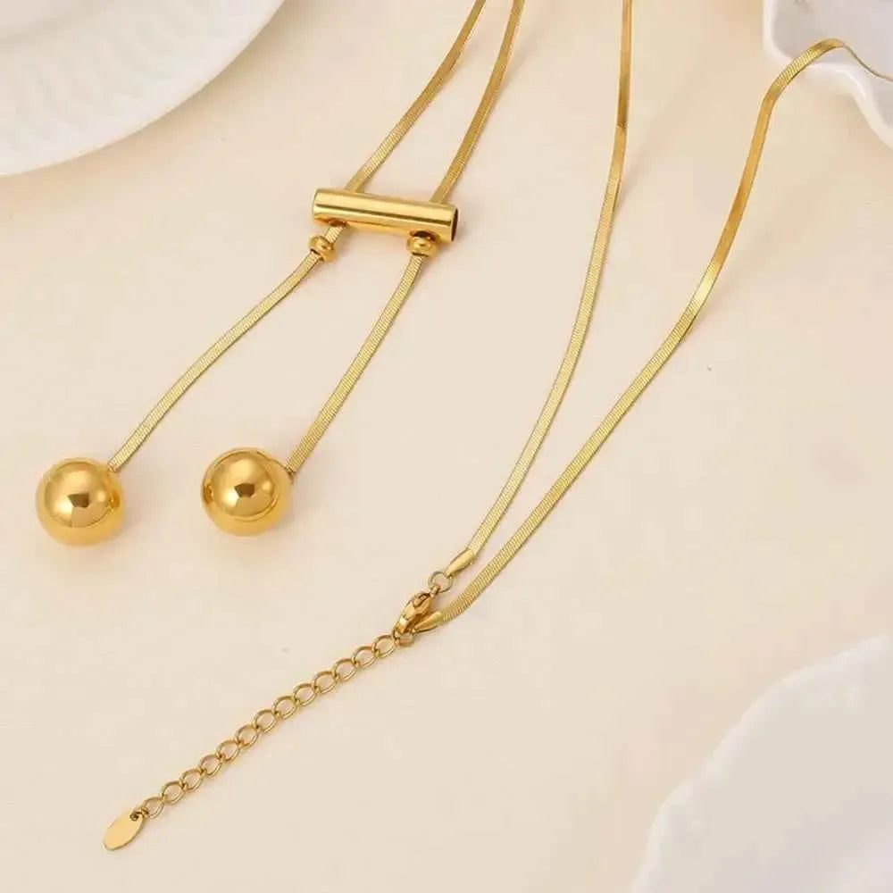 Golden Hollow Bead Titanium Necklace
