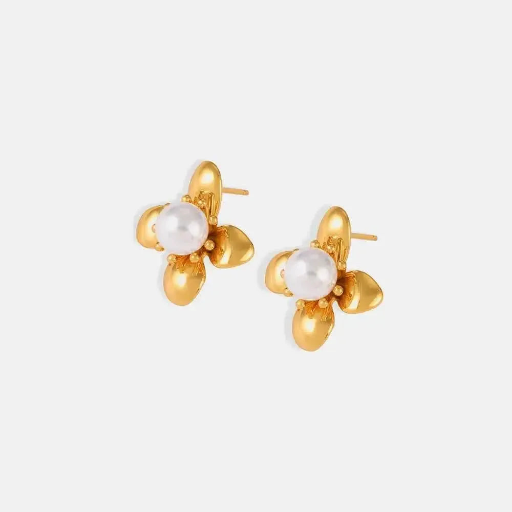 Titanium Steel Flower Pearl Studs