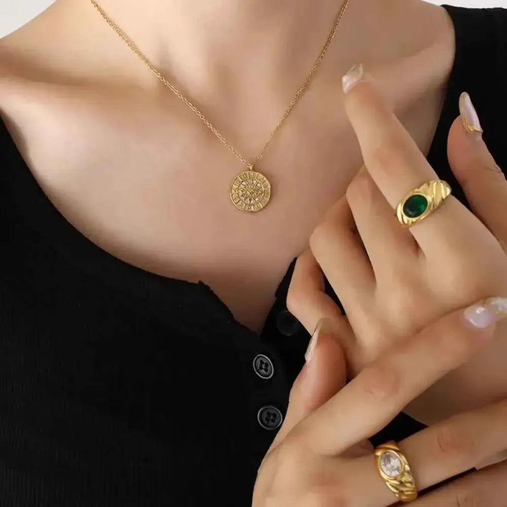 Elegant Zircon Clock Pendant Necklace