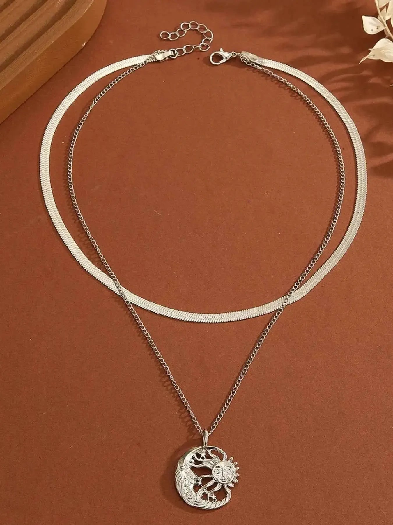 Celestial Duo – Double Layer Sun & Moon Necklace
