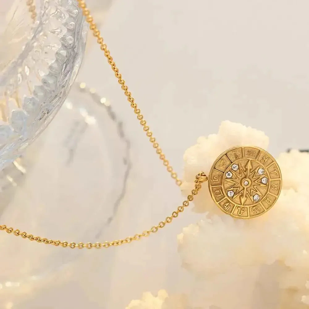Elegant Zircon Clock Pendant Necklace