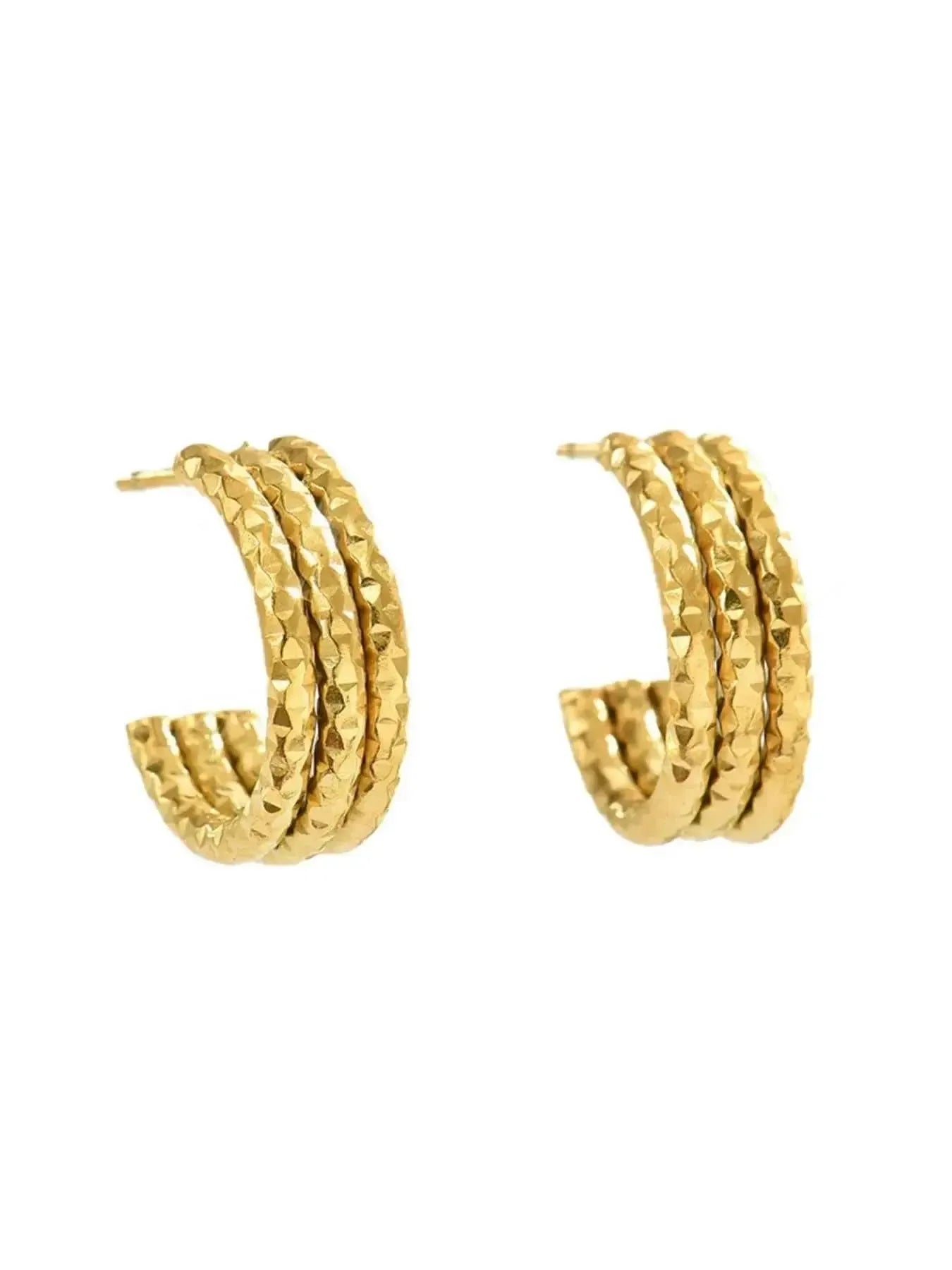 Triple Band Gold Hoop Earrings