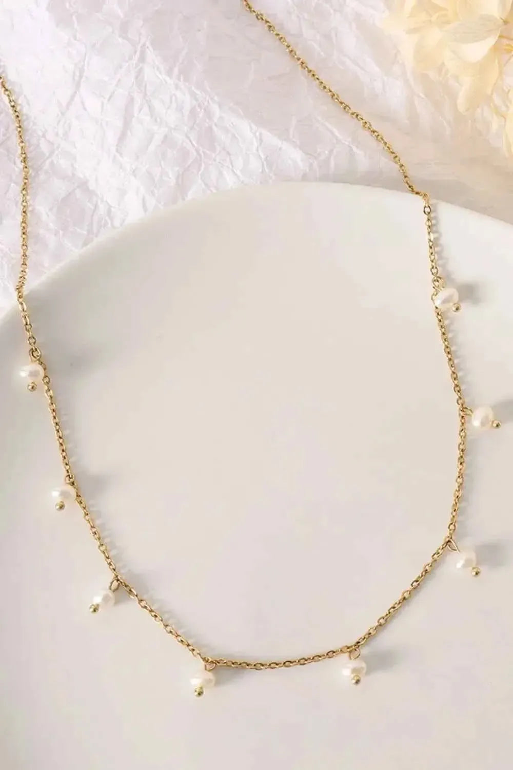 Gold‑Plated Titanium Pearl Necklace