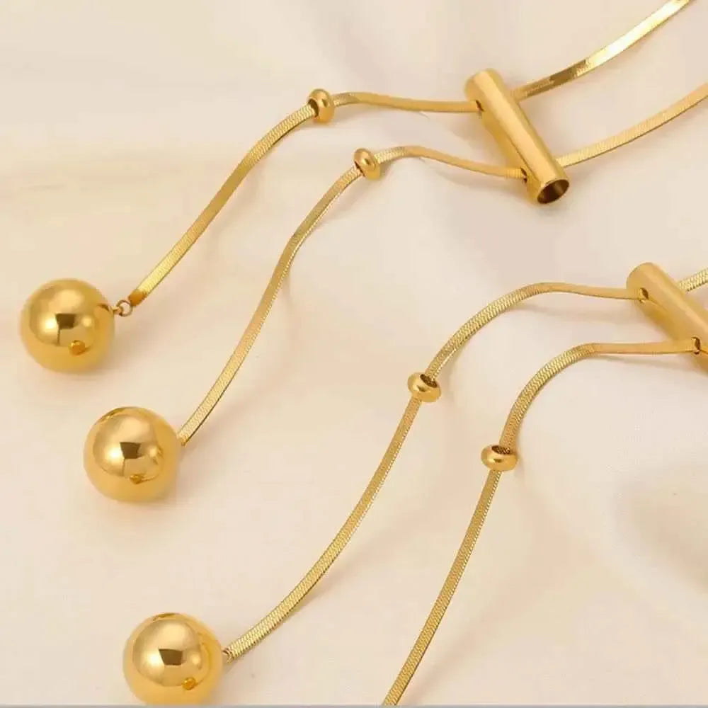Golden Hollow Bead Titanium Necklace