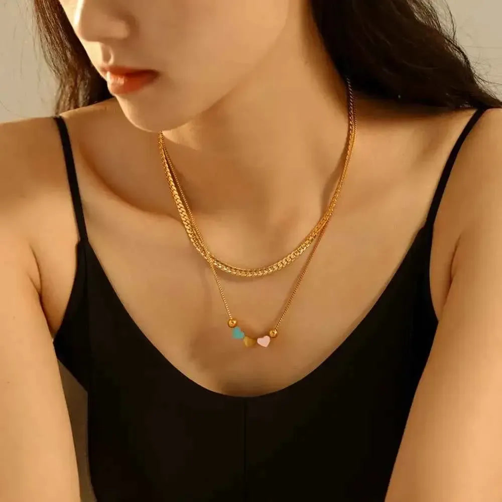 Gold Heart Double Layer Necklace