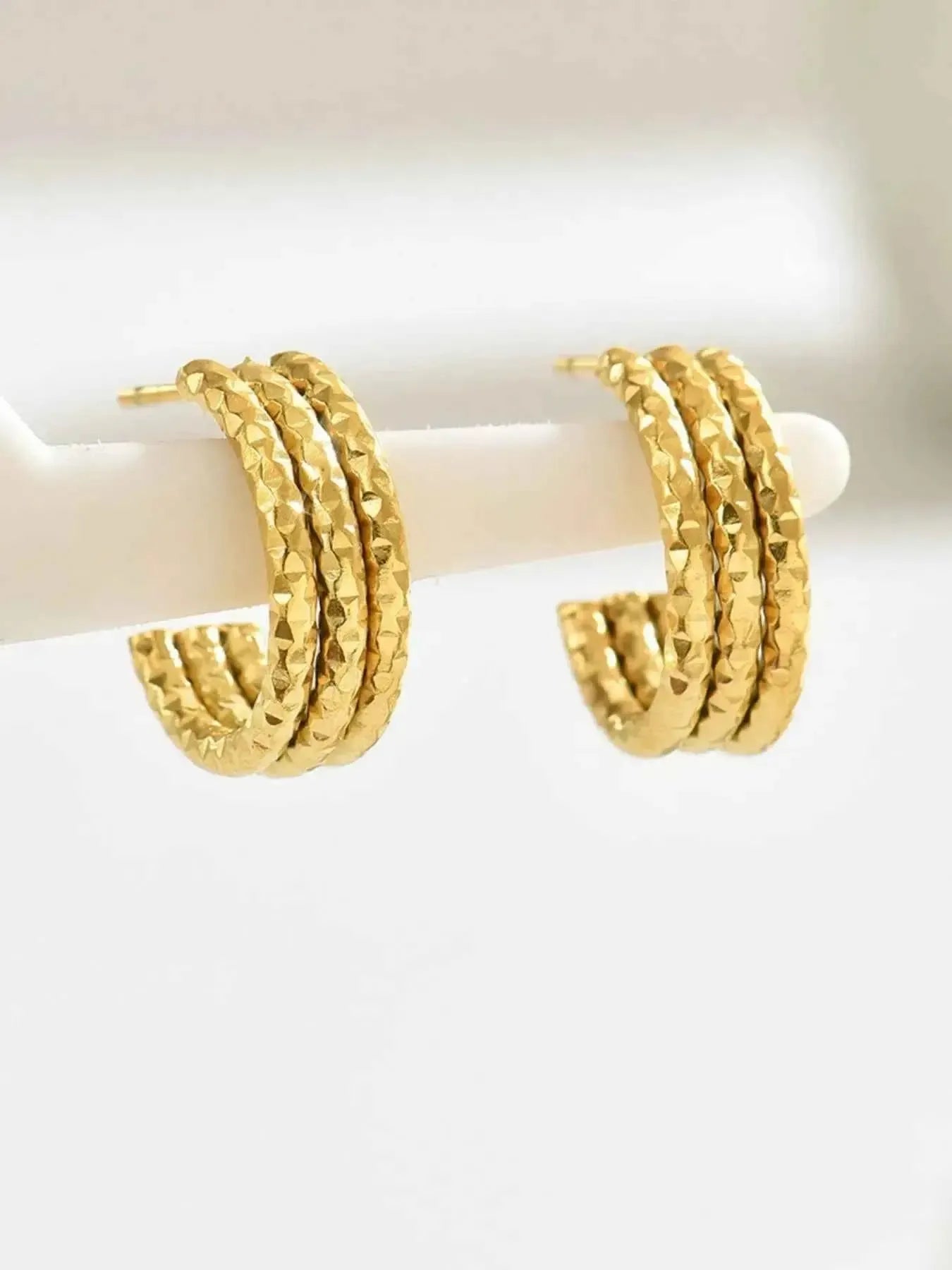 Triple Band Gold Hoop Earrings