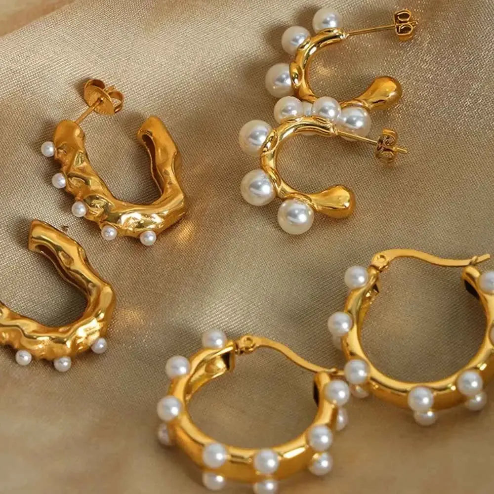 Elegant Pearl Earrings with Golden Touch