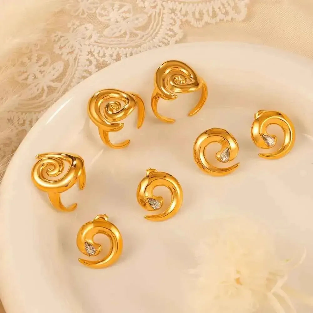 Spiral Zircon Titanium Steel Earrings