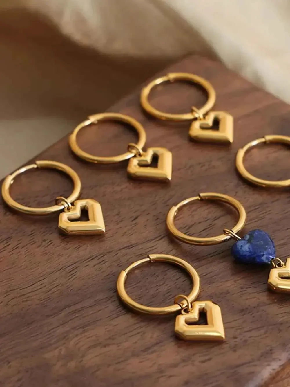 Heart-Shaped Lapis Lazuli Dangle Earrings