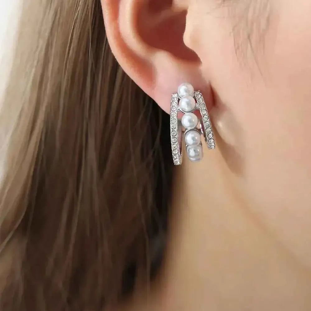 Edgy Meets Classic: Pearl C-Hoop Earrings