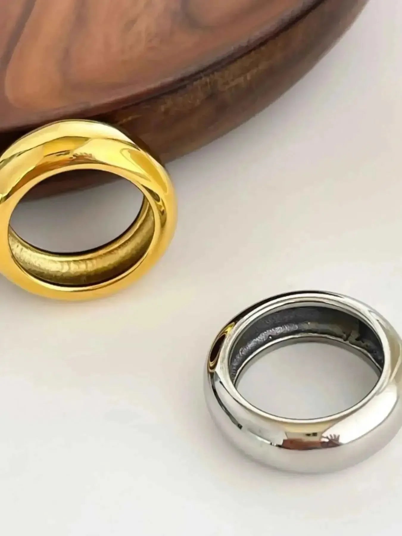 Double the Glow – 2 piece Bold 18K Gold Dome Ring Duo