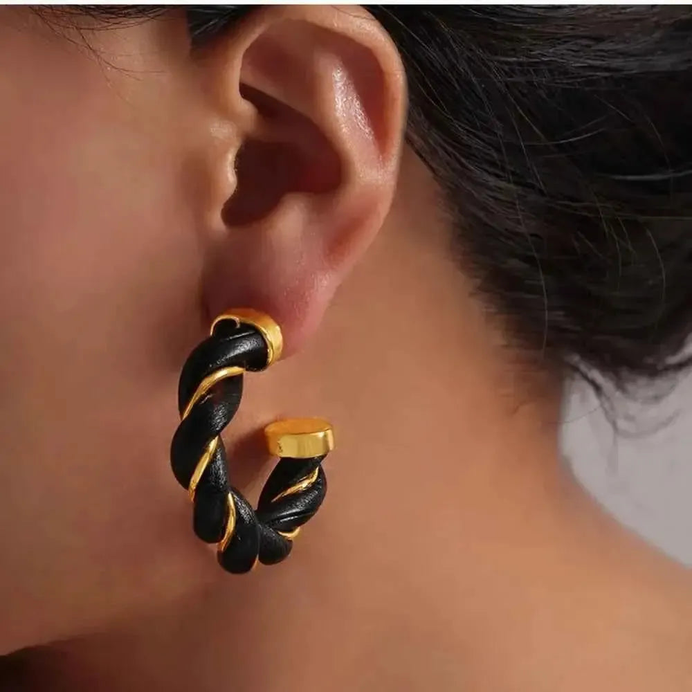 Twisted Leather C-Hoop Earrings
