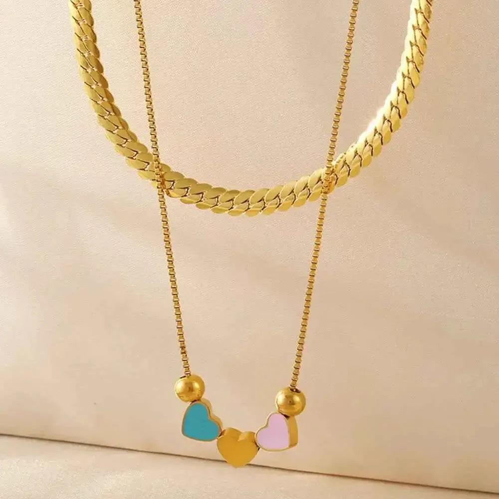 Gold Heart Double Layer Necklace