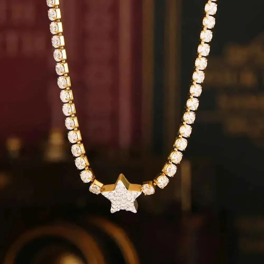 Titanium Star Necklace with Zircon