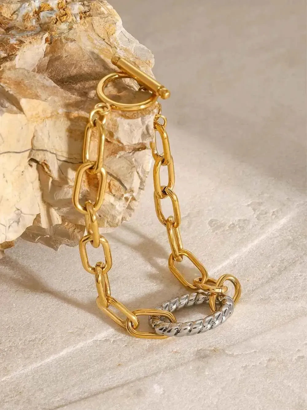 Mixed Metal Stainless Chain Bracelet