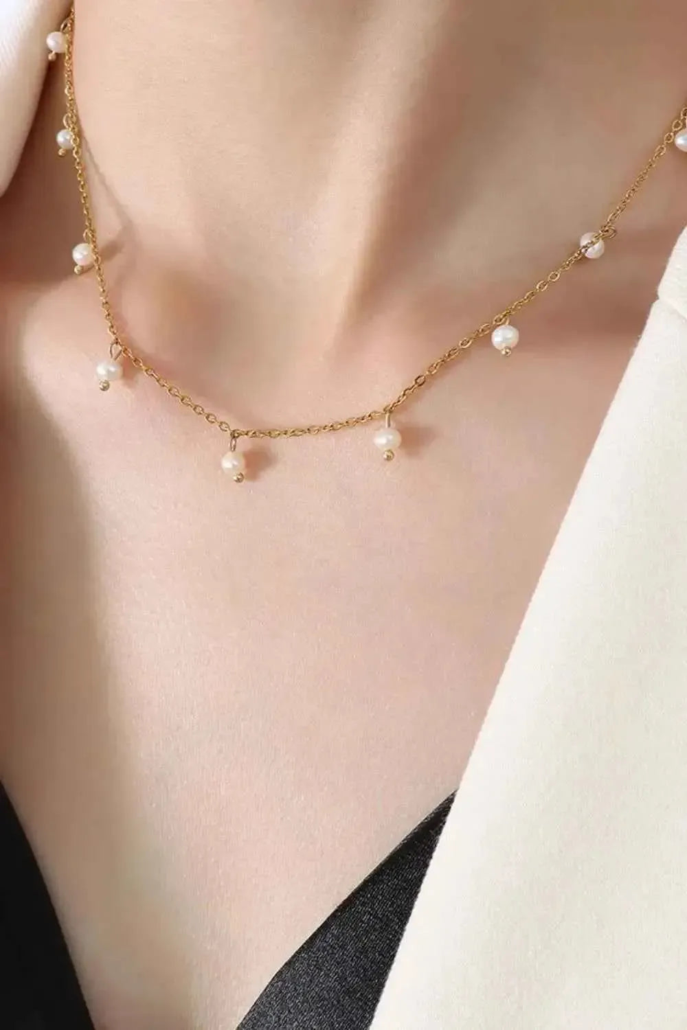Gold‑Plated Titanium Pearl Necklace
