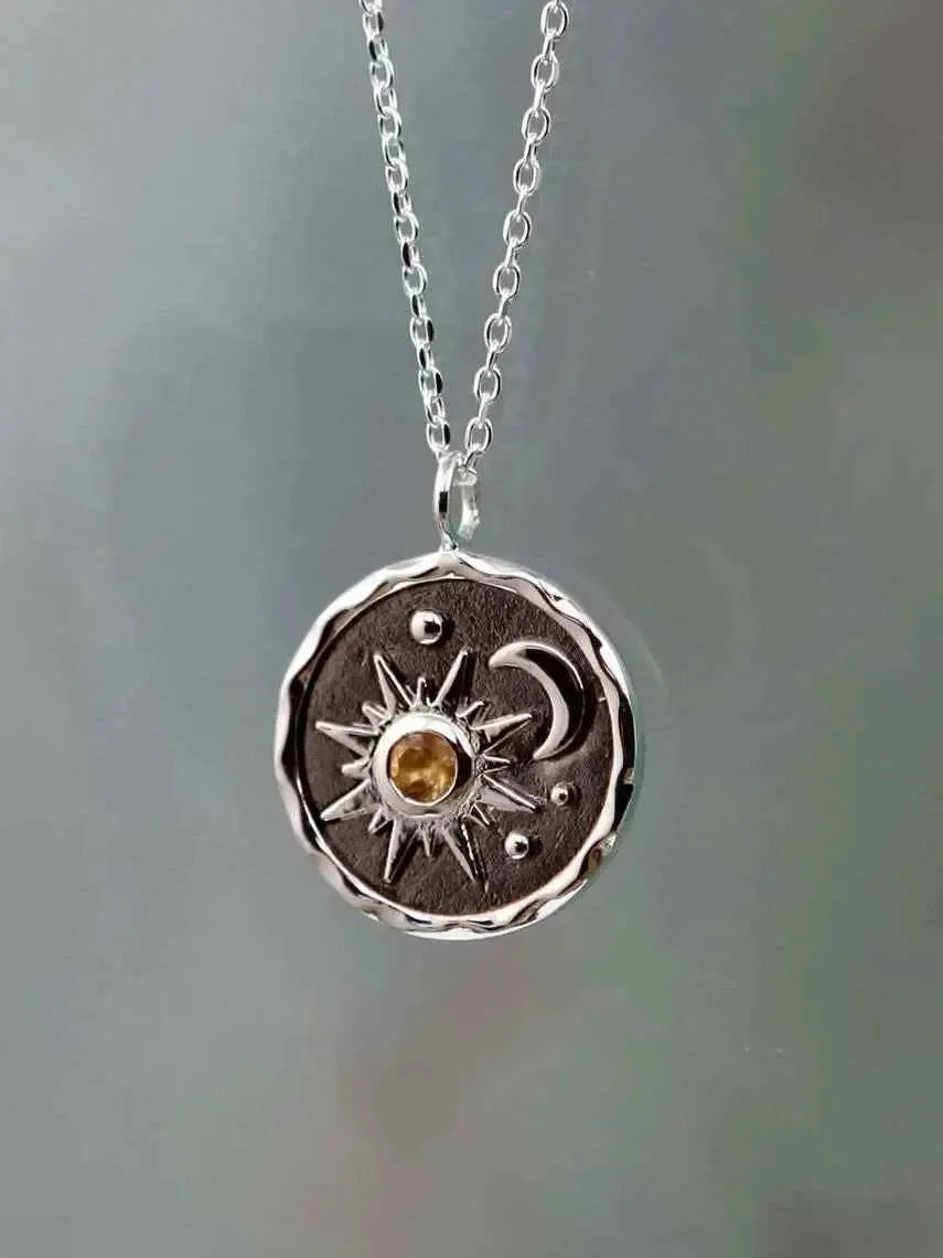 Sun & Moon Zircon Pendant Necklace