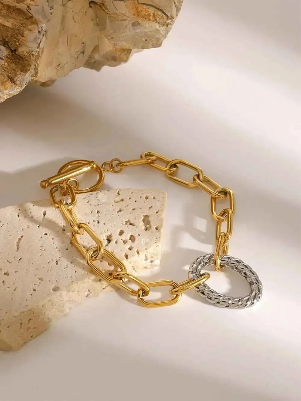 Mixed Metal Stainless Chain Bracelet