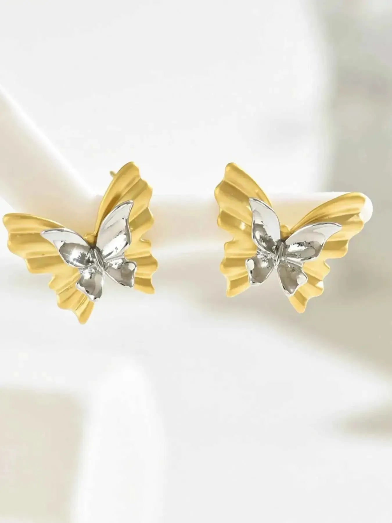 Two‑Tone Butterfly Stainless Earrings
