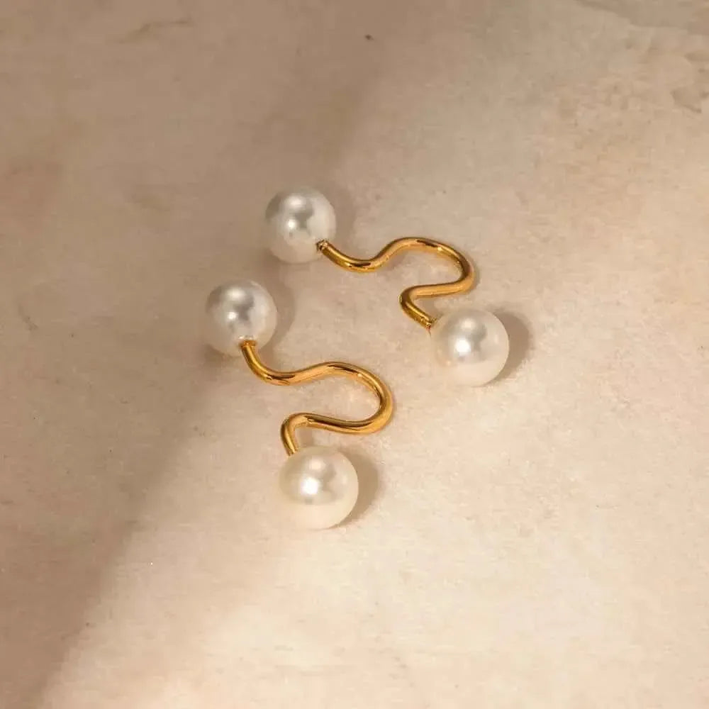 Elegant Steel Pearl Ear Cuffs