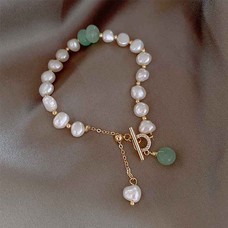 Green Stone with Pearl Links
